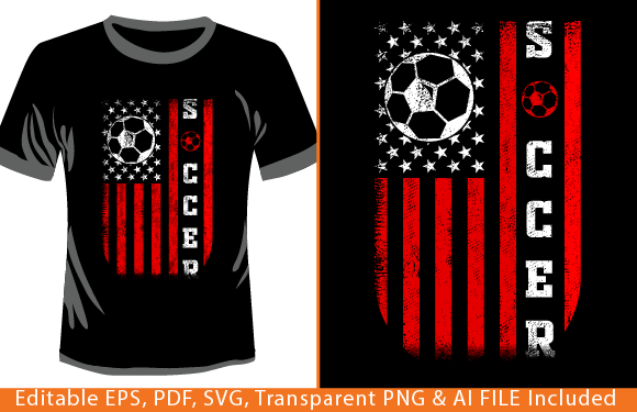 USA Flag with Soccer Ball Distressed: Graphics & T-Shirt Design
